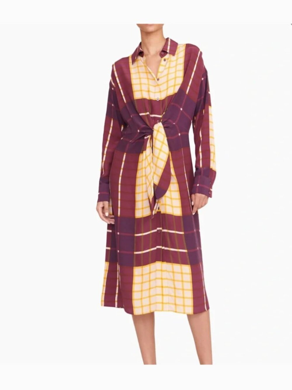 NWT Staud Elsa Button-Front Maroon Shirtdress